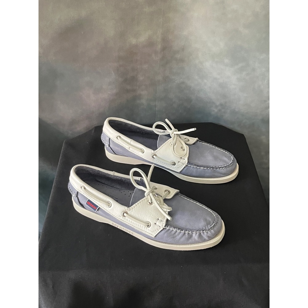 Sebago Docksides Boat Shoes Womens Authentic Gray White Leather Lace Up Size‎ 8